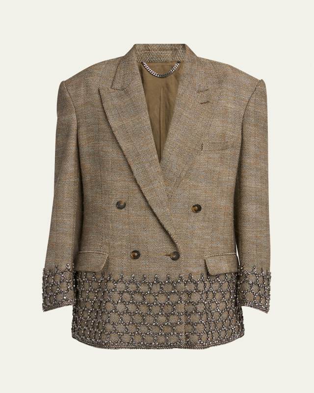 Crystal-Embellished Oversize Wool Blazer Jacket
